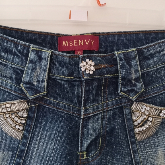 Women's Blue Jeans With Rhinestones - Picture 2 of 10